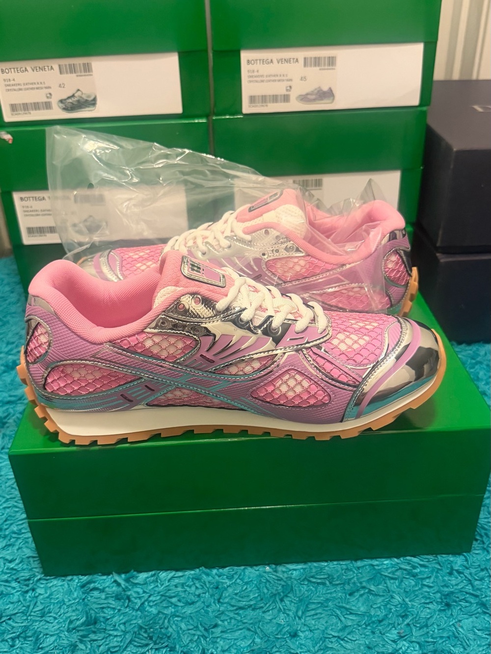 Bottega Veneta Pink Mesh & Metallic Accent Men's Sneaker - Picture 2 of 3